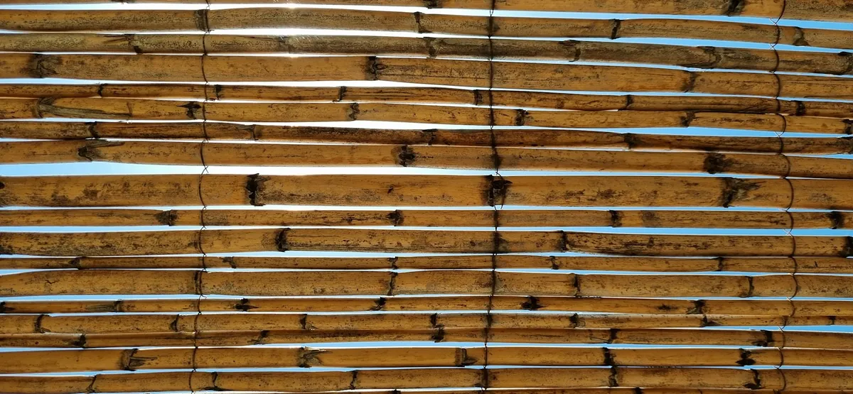 Close view of the slats of a bamboo shade